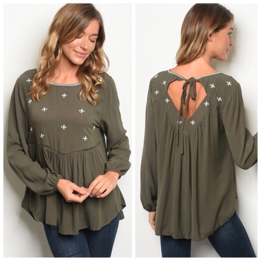 Lightweight Olive Green Long Sleeve Blouse NWT